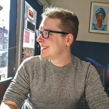 Jack Hauen sitting in a coffee shop.